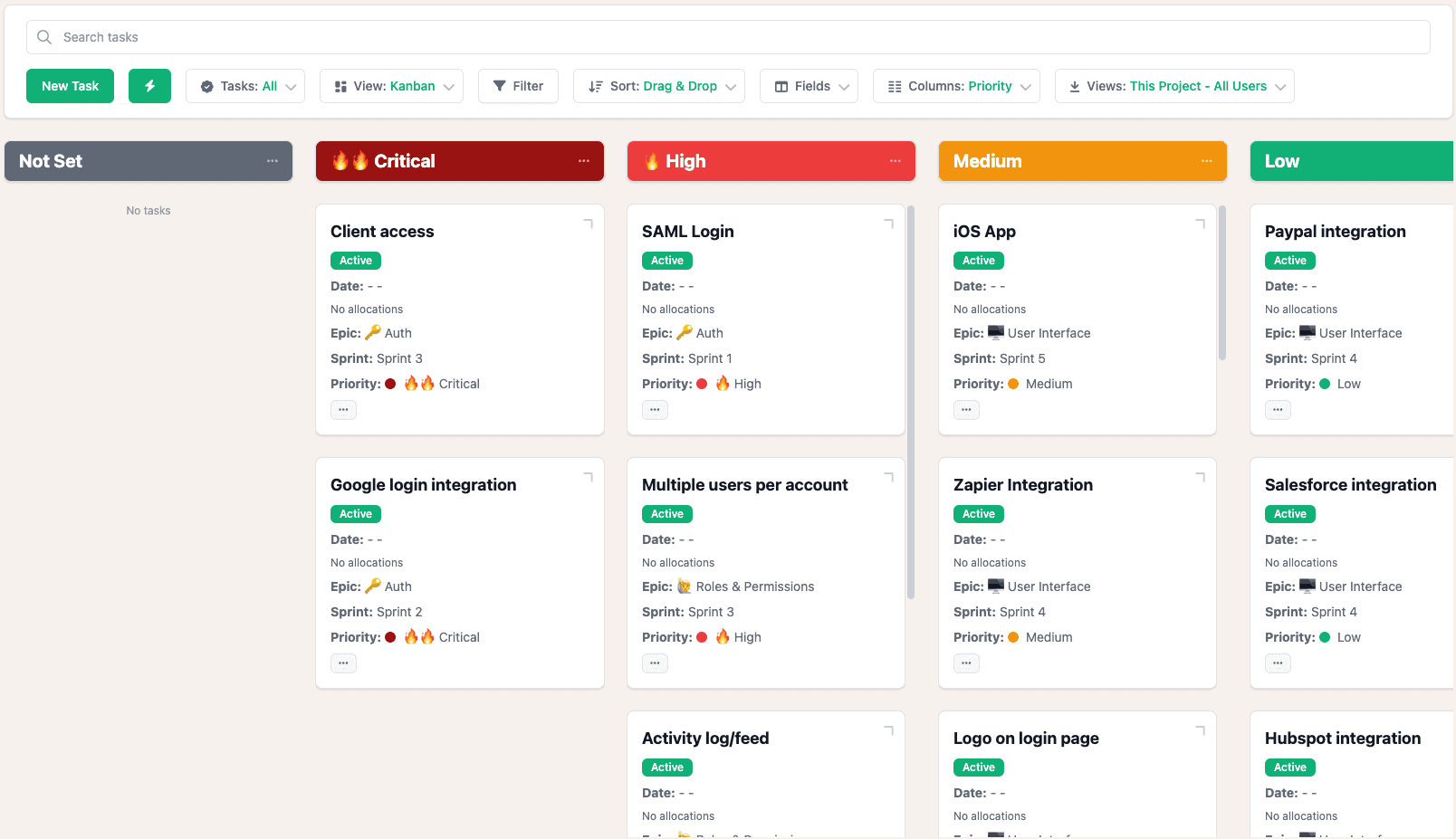 product roadmap tasks kanban